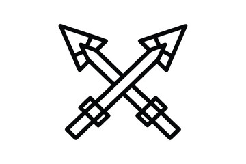 Two stylized black bow arrows are crossed in a simple line icon over white