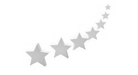A series of grey stars ascending in a curve, isolated on transparent background