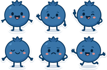 Cute Kawaii Blueberries with Different Emotions