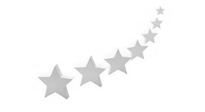 A series of grey stars ascending in a curve, isolated on transparent background
