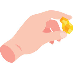 A Human Hand Holding a Small Golden Gemstone or Crystal with a Transparent Background