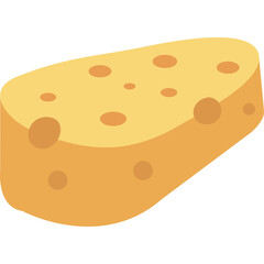 A simple graphic illustration of a wedge of yellow cheese with circular holes against a transparent background creating a clean and isolated food element suitable for various design applications