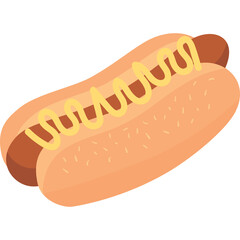 A simple illustration of a hot dog with yellow mustard on a white background with a transparent background