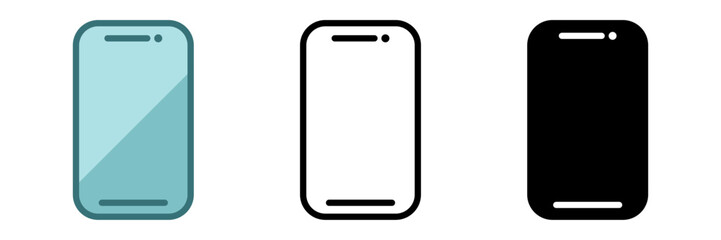 Smartphone Icon Set – Color, Outline and Silhouette Vector