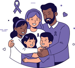 Family Hugging, Epilepsy Awareness Purple Ribbons, Love and Support
