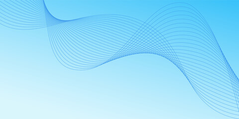 Abstract blue gradient background with shining lines waves. Minimalist background for banner, poster, cover, brochure, flyer, website