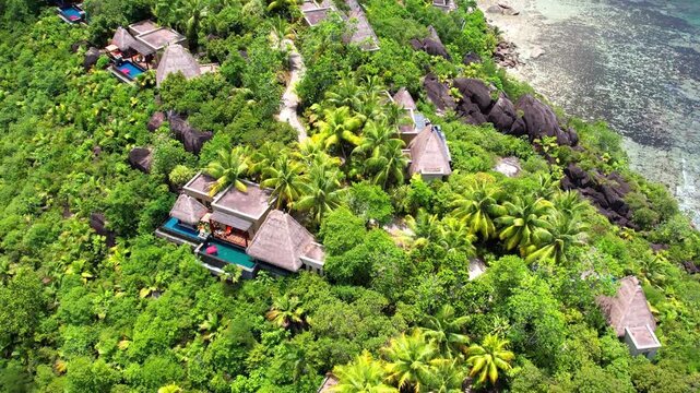Seychelles paradie resort with swimming pools in the rainforest view from above