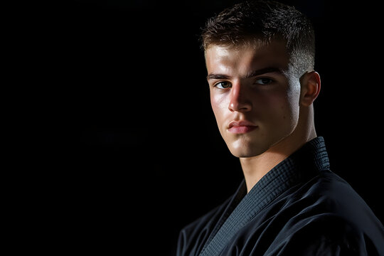 Serious Young Man in Martial Arts Uniform, Studio Lighting - Powered by Adobe