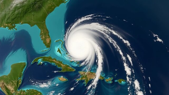 Satellite ry of a hurricane over the Atlantic Ocean, providing information on storm tracking and forecasting