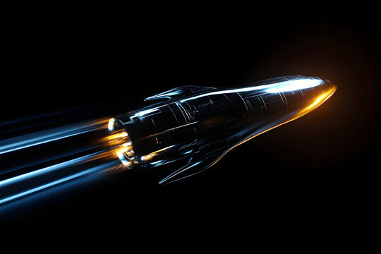 Futuristic Spacecraft Moving at High Speed, Abstract Digital Art