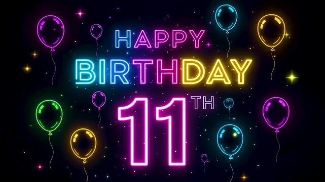 Electric neon vibes for a dazzling 11th birthday bash, glowing with balloons, stars, and joyful color bursts!