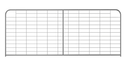 metal security fence gate with simple welded square grid, galvanized steel 3d render asset.