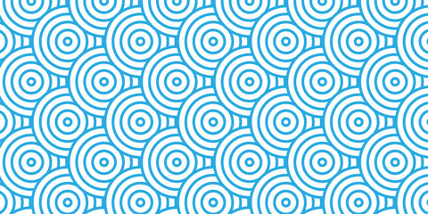 Minimal abstract repeat spiral flow overlap geometric fashion element floral seamless pattern with blue wave overlapping circles fabric textile design.	
