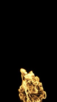 Vertical fire flames breathing rendering isolated on black backgrounds 4k