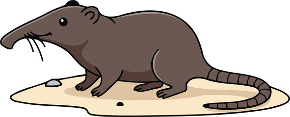 Cute Pyrenean Desman — Endemic Wildlife of France - Flat Vector Illustration