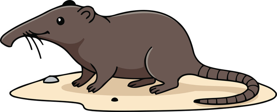 Cute Pyrenean Desman &mdash; Endemic Wildlife of France - Flat Vector Illustration