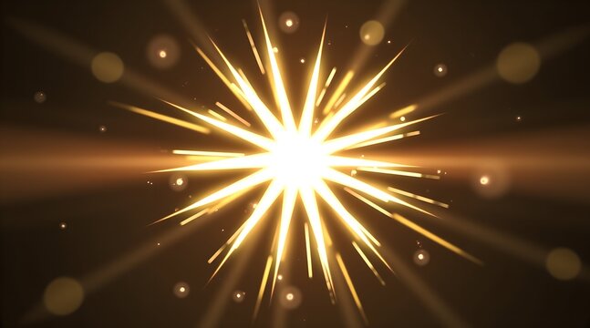 Bright golden starburst explosion with dynamic light rays and bokeh against a dark background