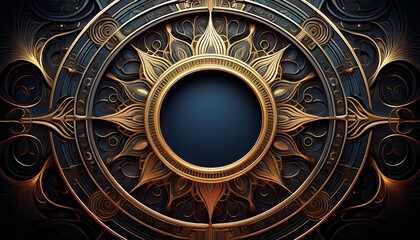 Obraz premium dark intricate circular design with golden details a central void