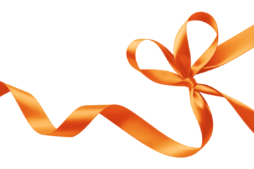 A bright orange satin ribbon tied into a decorative bow isolated on transparent background