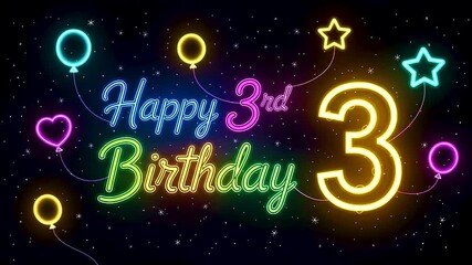 Bright neon celebration for a joyful 3rd birthday, glowing with balloons, stars, and colorful sparkle!