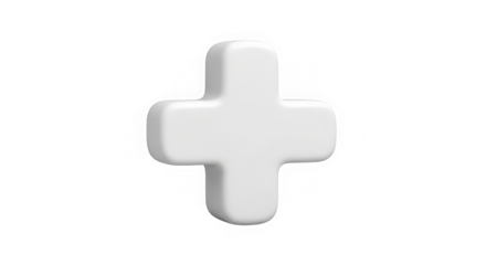 A simple white plus sign symbol isolated on a transparent background, representing addition, health, or a positive choice