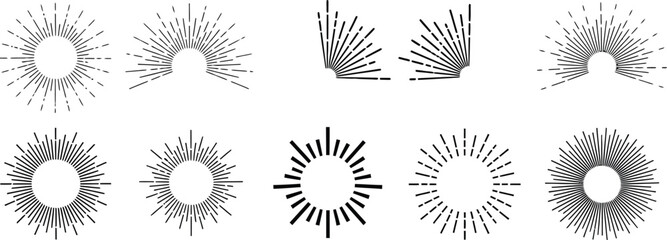 Collection of ornate abstract decorative sunburst and oval shaped black ink designs