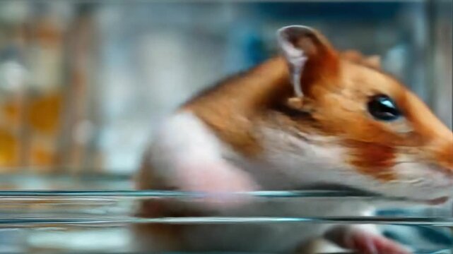 Hamster in Cage: A curious hamster peeks out from its cage, its beady eyes filled with playful intrigue. Capturing the essence of small animal curiosity and simple joy.