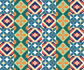 Retro Colorful Flower and Leaf Pattern Art in Seamless Vector Illustration for Trendy Home Decor