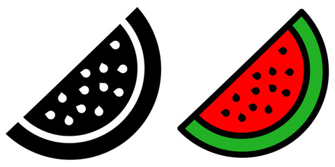 Colorful and Black Silhouette Illustration of Watermelon Slice on Transparent Background. Watermelon glyph icon and symbol.