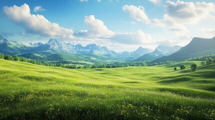Obraz premium Serene Mountain Meadow Landscape.