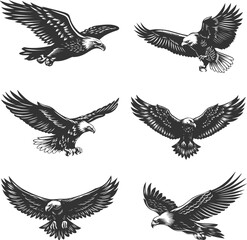 Fototapeta premium Set illustrations of flying eagle isolated on transparent background. Vector graphics