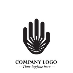 Obraz premium Minimalist Black Hand Logo Symbol on White Background in Clean Modern Silhouette Style