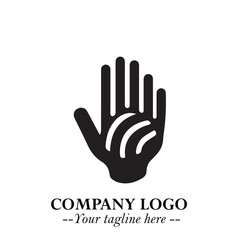 Obraz premium Minimalist Black Hand Logo Symbol on White Background in Clean Modern Silhouette Style
