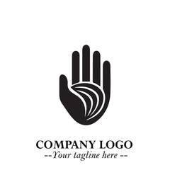 Minimalist Black Hand Logo Symbol on White Background in Clean Modern Silhouette Style