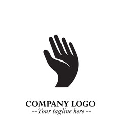 Fototapeta premium Minimalist Black Hand Logo Symbol on White Background in Clean Modern Silhouette Style