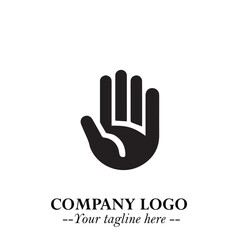 Minimalist Black Hand Logo Symbol on White Background in Clean Modern Silhouette Style