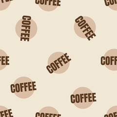 Seamless Repeating Typographic Vector Pattern With Brown Text Reading Coffee And Beige Circles