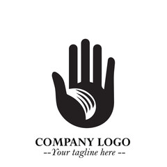 Minimalist Black Hand Logo Symbol on White Background in Clean Modern Silhouette Style