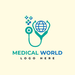 Medical World Vector logo template. This design use cross health and earth symbol. Suitable for doctor or hospital business.