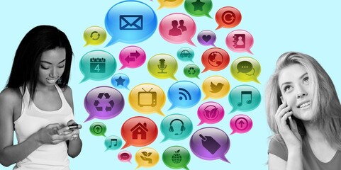 Conceptual graphic women speaking, speech bubbles