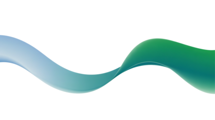 Abstract flowing wave of light blue and green gradient light trails isolated on transparent background