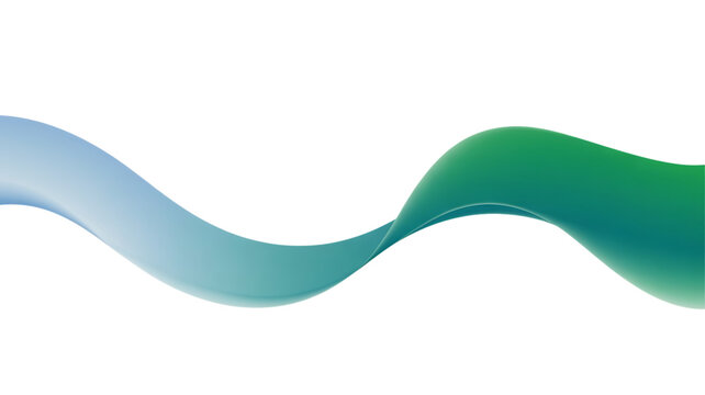 Abstract flowing wave of light blue and green gradient light trails isolated on transparent background