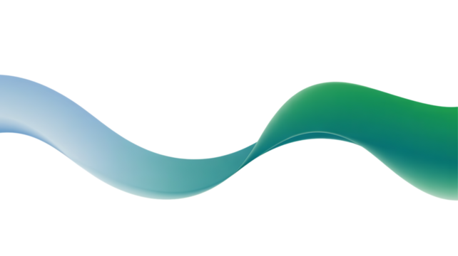 Abstract flowing wave of light blue and green gradient light trails isolated on transparent background - Powered by Adobe