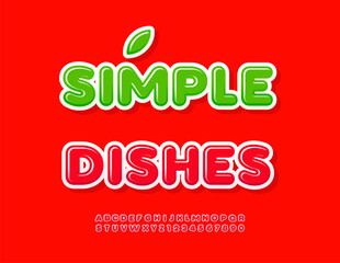 Vector Cooking flyer Simple Dishes. Glossy Red Font. Cute Decorative Alphabet Letters and Numbers set.
