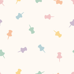 Seamless Repeating pattern with Colorful Pastel Push Pins on Light Cream Background