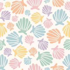 Seamless Repeating Pattern with Colorful Pastel Seashell Shapes