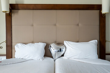 Sousse, Tunisia A hotel bed decorated with hearts.