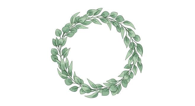 A delicate watercolor wreath of eucalyptus leaves creates a natural and elegant frame, perfect for invitations, stationery, or botanical designs.