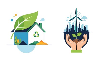 Sustainable living through green energy and recycling, nurturing growth for a brighter future, promoting environmental responsibility and innovative technology