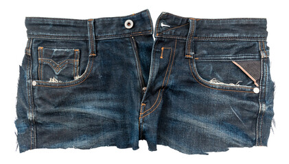 Piece of torn denim on a white background. Denim texture